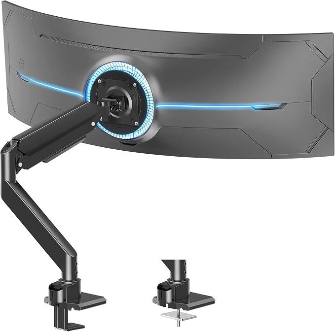 MOUNT PRO Heavy Duty Monitor Arm for 49 inch Ultrawide Screen up to 44 lbs, Single Desk Computer Mount Curved Monitor Stand for Samsung Odyssey G9, Adjustable Gas Spring VESA Mount 75x75 100x100