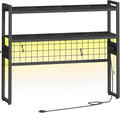 HOOBRO Desktop Bookcase, 37.4" Large Desk Shelf, 2-Tier Desktop Organizer, Wooden Office Storage Rack with Outlets, Display Shelf Rack with Light Strip, Desk Hutch for Office, Black BB13UDSJ01