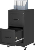 Ckzbx 2 Drawer File Cabinet with Lock, Narrow Vertical Filing Cabinet, Under Desk File Cabinets,Black Metal File Cabinets for Home Office,Fit Letter/A4/Legal Size File (Wheel)