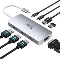 USB C Docking Station Dual HDMI Monitor Adapter, Selore USB C Hub 3 Monitors with Dual HDMI, Displayport, VGA, 100W PD Charging, 3USB 2.0 Ports Adapter for Dell XPS,HP, Lenovo,etc(Silver)