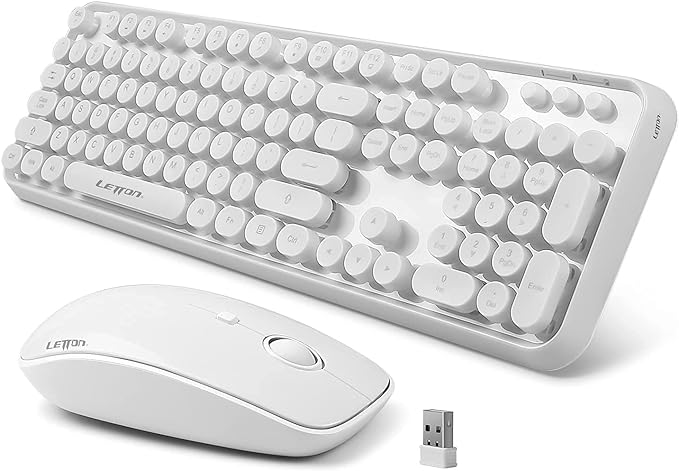 White Wireless Keyboard and Mouse Combo, Cute Bubble Keyboard with Round Keys,2.4Ghz Full Szie Aesthetic Minimalist Keyboard with Number Pad for PC Laptop Desktop