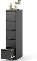 5 Drawer File Cabinet, Vertical File Cabinets with Lock for Home Office,Heavy Duty Office Steel Filing Cabinet for Hanging Letters/Legal/A4, Assembly Required (Black)
