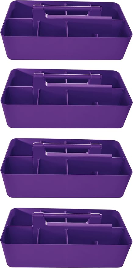 -Large Portable Caddy, DIY Dividers, 8 Compartments, School Office Supplies Home Business Organizer,Portable Basket with Handle Made in USA (4 PACK, Royal Purple)