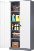 INTERGREAT Storage Cabinet with Doors and Shelves, Metal Garage Storage Cabinets with Lock, Black Lockable Steel Supply Cabinet for Home Office, Warehouse (Grey White)