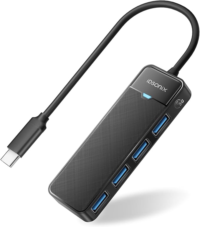 iDsonix USB 3.0 Hub USB C Splitter 5Gbps Data Transfer Ultra-Slim Extender for Desktop, Laptop, Xbox, Flash Drive, HDD, Console, Printer, PC, Keyboards, Mouse [Charging Not Supported] (0.5ft Cable)