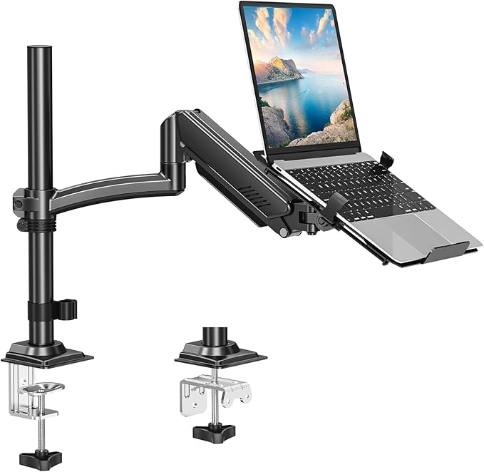 MOUNT PRO Laptop Arm Desk Mount, Single Monitor Stand with VESA Laptop Tray, Adjustable Lap Top Holder for Max 22lbs 17" Notebook & 32" Computer Screen, Swivel Notebook Bracket, Clamp on/Grommet Base