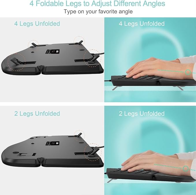 Arteck Ergonomic USB Wired Keyboard with Cushioned Wrist & Palm Rest, Backlit 7 Colors & Adjustable Brightness Comfortable Natural Split Keyboard with 6 Feet Wire for Windows Computer Desktop Laptop