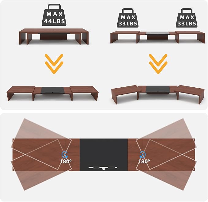 WESTREE Triple Monitor Stand Riser - Extra Long, Adjustable Length & Angle, 3 Shelf Desktop Storage for 1-3 Monitors