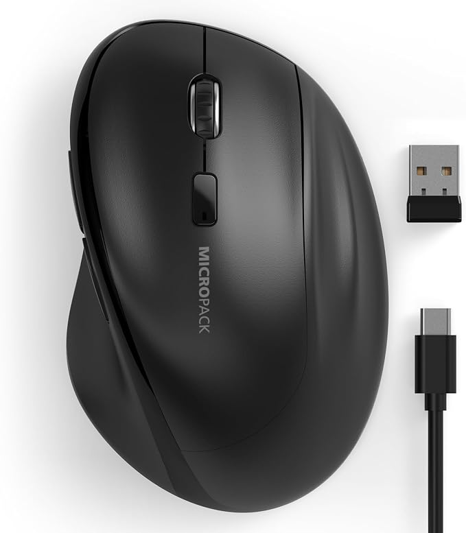 Bluetooth Wireless Mouse Ergonomic Vertical for Laptop Computer Macbook iPad Tablet Rechargeable Silent Click USB Carpal Tunnel Right Hand Compatible with Windows iOS Mac OS Android Black