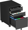 3 Drawer Mobile File Cabinet with Lock,Under Desk Metal Filing Cabinets with Wheels for Home Office Organizer Letters/Legal/A4(Easy Assemble-Black)