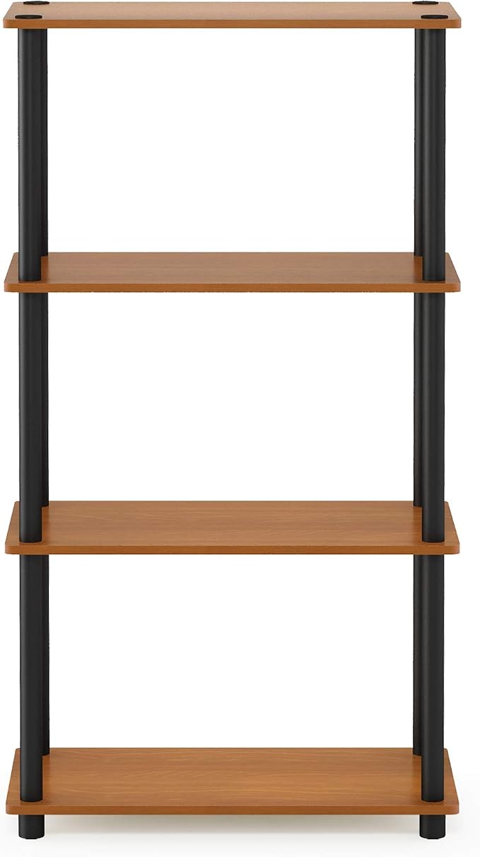 Furinno (99557LC/BK) Turn-N-Tube 4-Tier Multipurpose Shelf Display Rack - Light Cherry/Black