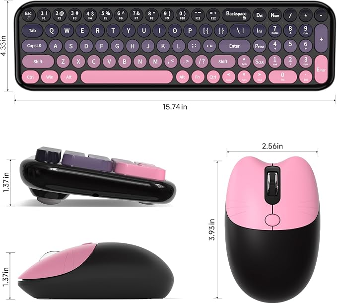 MOFII Wireless Keyboard and Mouse Combo, Compact Small Keyboard with Large Print, 2.4GHz Retro Typewriter Keyboard, Quiet Click Mouse for PC, Laptop, Desktop, Windows (Plum Pink Gradient)