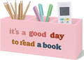Pink Wooden Bookmark Pen Pencil Holder Decor for Desk, Book Lover Gifts, It's a Good Day to Read a Book Wood Makeup Brush Toothbrush Holder Organizer for Reading Corner Room Library