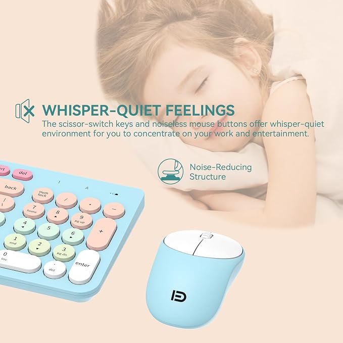 Wireless Keyboards Mouse Combos, Colorful Cute Typewriter Full-Size Retro Round Keyboard, 2.4GHz Sleep Mode Office Quiet Wireless Creamy Keyboard and Mouse Set for Desktop Laptop PC Computer-Blue