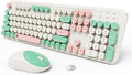Wireless Keyboards Mouse Combos, Colorful Cute Typewriter Full-Size Retro Round Creamy Keyboard, 2.4GHz Sleep Mode Office Wireless Keyboard and Mouse Set for Desktop Laptop PC Computer