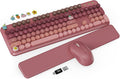 Wireless Keyboard and Mouse Combo, Typewriter Keyboard with Detachable Wrist Rest, Full-Size Retro Round Keycaps, Smart-Sleep, 2.4GHz Stable Connection for Mac/Windows/PC, Trueque(Ombre Dusty Rose)