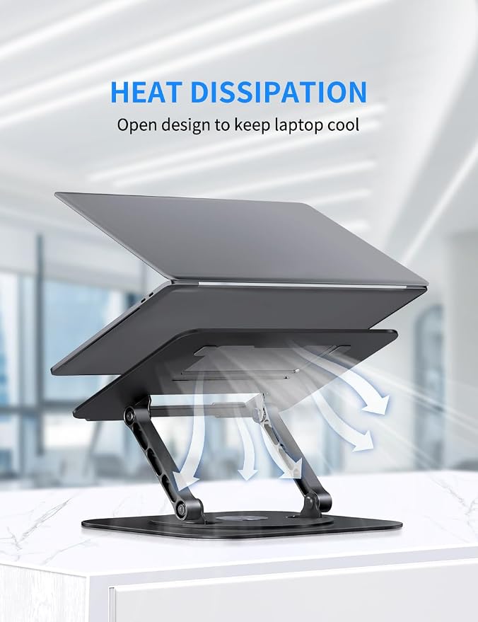 AOEVI Adjustable Laptop Stand with 360 Rotating Base, Computer Stand for Laptop Ergonimic Foldable Laptop Riser for Desk Compatible with MacBook Pro/Air Notebook up to 16 Inches, Black