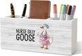 Funny Goose Nurse Office Pencil Pen Holder for Desk Organizer, Nursing Week Gifts, Nurse Appreciation Gifts, Gift for Nurses Female Women Wooden Box Decorations for Office Desk Tabletop Decor
