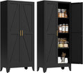 61" Tall Metal Pantry Cabinet, Kitchen Storage Cabinet with 2 Doors and 3 Adjustable Shelves for Kitchen, Living Room, Dining Room, Bathroom and Home, Office (Black, 1PC)