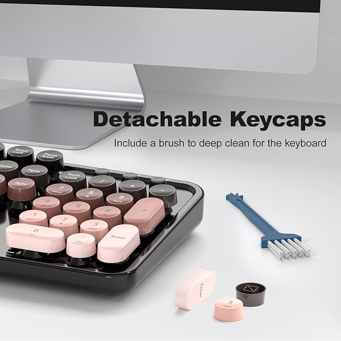 Wireless Keyboard and Mouse Combo, 2.4GHz Gradient Colorful Full-Size Retro Typewriter Keyboard with Wireless Mouse for PC/Desktop/Laptop/Windows (Black Berry)