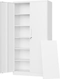 Letaya Metal Storage Cabinets with Lock Door,Steel Locker Garage Cabinets 5 Adjustable Shelves for Home,Office, Warehouse(White)