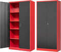 Fesbos Metal Storage Cabinet-72” Tall Steel File Cabinets with Lockable Doors and Adjustable Shelves-Black&Red Steel Storage Cabinet for Kitchen, Office, Garage