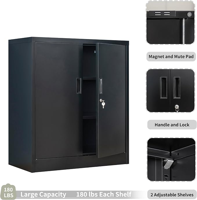 CMY Metal Storage Cabinet, 36" H Locking Storage Cabinet with Adjustable Shelves, Steel Cabinets for Garage, Home, Office, Utility Room-Black