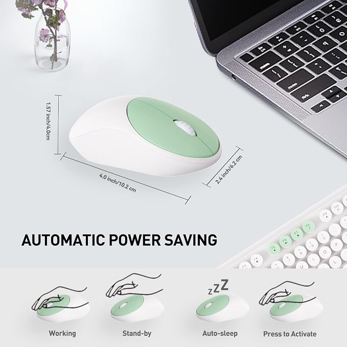 Wireless Keyboards Mouse Combos, Colorful Cute Typewriter Full-Size Retro Round Creamy Keyboard, 2.4GHz Sleep Mode Office Wireless Keyboard and Mouse Set for Desktop Laptop PC Computer