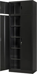 Wanfu Metal Storage Cabinet, 87" H x 32" W x 16" D Locking Storage Cabinets with 4 Adjustable Shelves and Top Cabinet for Office, Garage, Home-Black