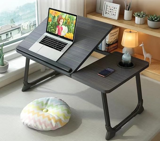 Laptop Desk for Bed Couch,Lap Desk for Laptop,Portable Laptop Stand for Desk,Small Adjustable Laptop Desk,Foldable Bed Table for Laptops and Writing, Bed Tray Table with Cup Holder(Black)