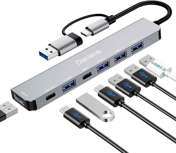 USB C Hub USB Hub 3.0 for Laptop, Upgrade 7 in 2 USB Splitter with USB-C & Multiport USB A Port Extender, USBC USB2.0 Dongle for PC/Computer/Laptop, Type C Mac/MacBook/Air/Pro/iPad/Tablet