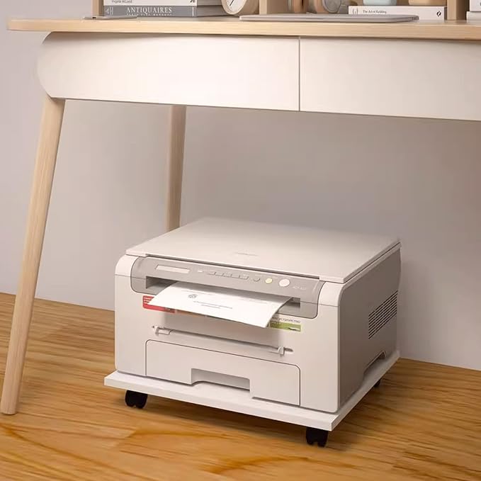 Under Desk Printer Stand with 4 Caster Wheels Office Movable Printer Copier Stand CPU Holder White Rolling Plant Rack Tray
