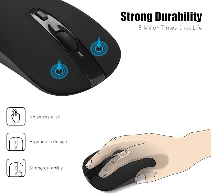 cimetech Wireless Computer Mouse, 2.4G Slim Cordless Mice Less Noise for Laptop Ergonomic Optical with Nano Receiver USB Mouse for Laptop, Deskbtop, Mac (BAT Black)