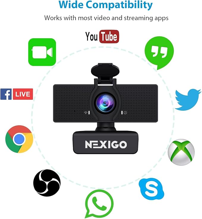 NexiGo N60 1080P Webcam with Microphone, Software Control & Privacy Cover, USB HD Computer Web Camera, Plug and Play, for Zoom/Skype/Teams, Conferencing and Video Calling