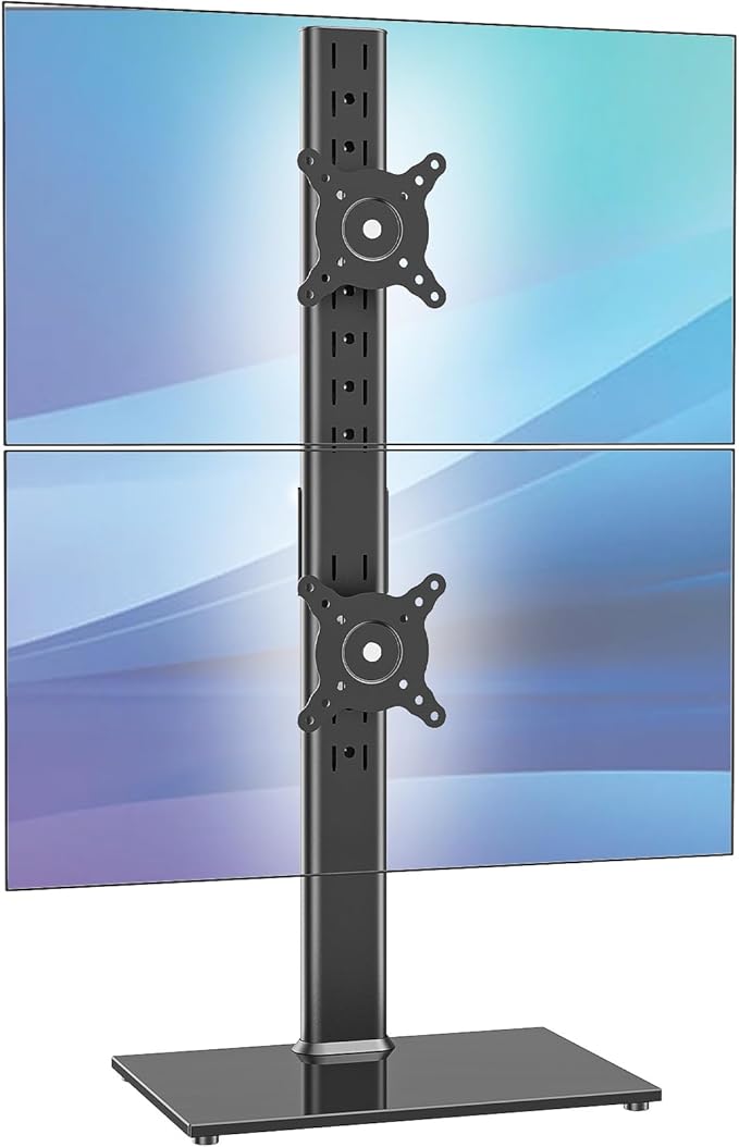 AX WABER Dual Monitor Stand Vertical Stack Screen Free-Standing Desk Mount Arm Riser Fits Two 13 to 34 Inch Computer Monitors with Swivel,Tilt, Height Adjustable,VESA Stand 100x100mm, 75x75mm AX05TB02