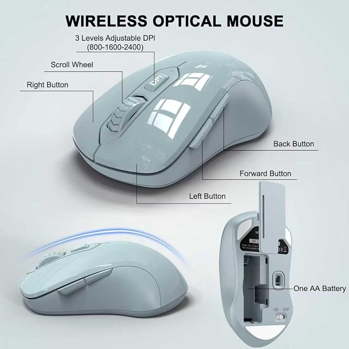 Wireless Keyboard and Mouse Combo, ULSOU 2.4G Full-Sized Ergonomic Computer Keyboard with Wrist Rest and 3 Level DPI Adjustable Wireless Mouse for Windows, Mac OS Desktop/Laptop/PC(Grey)