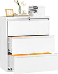 INTERGREAT 3 Drawer Lateral File Cabinet with Lock, 28" W Lateral Filing Cabinet for Legal/Letter A4 Size, Locking File Cabinets for Home Office, Assembly Require, White