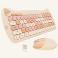 Cute Cat 2.4G USB Wireless Keyboard and Mouse Combo, Silent Keys, Candy Colors, Compatible with Notebook, PC (MilkTea-84Keys)