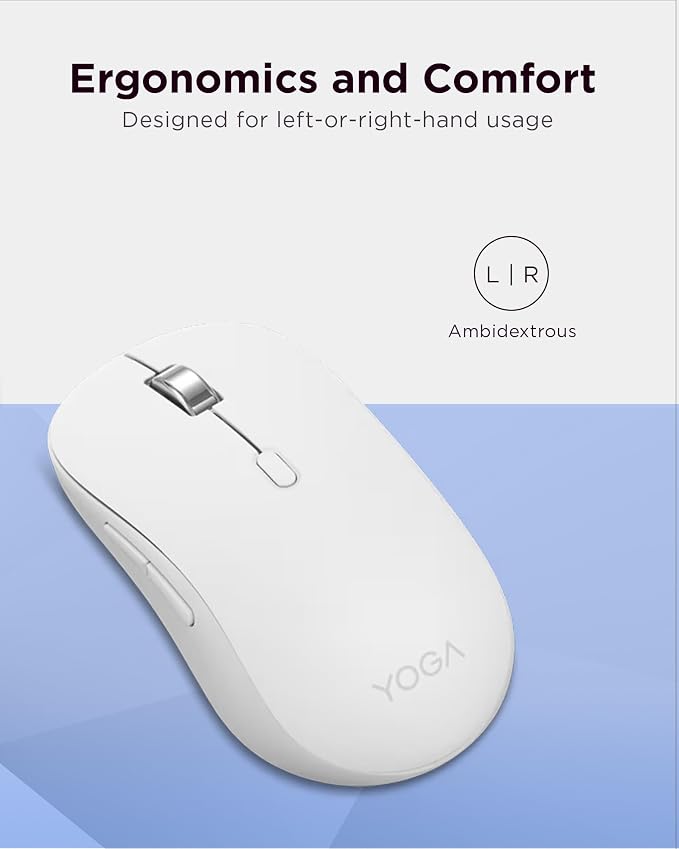 Lenovo Yoga Bluetooth Silent Mouse, 3 Level DPI Adjustment, 36 Month Battery Life, Bluetooth 5.3, 3 Device Paring, Whisper Quiet, Programmable Buttons, Smooth Finish, Seashell