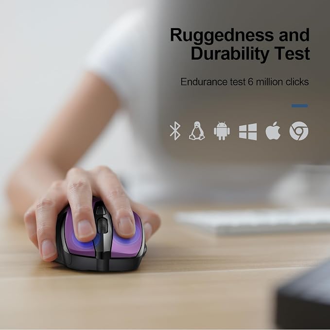 TECKNET Wireless Mouse (2.4G & BT5.0/3.0) Silent 4800 DPI Computer USB A & Bluetooth Mouse 6 Buttons, Wide Compatibility - Purple