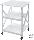 Fannova Large Printer Stand with Height Adjustable Storage Shelf, 23.6 x 23.6 Inches Square Printer Table with Industrial Wheels, Multi-use 3 Tier Rolling Printer Cart for Home Office - White