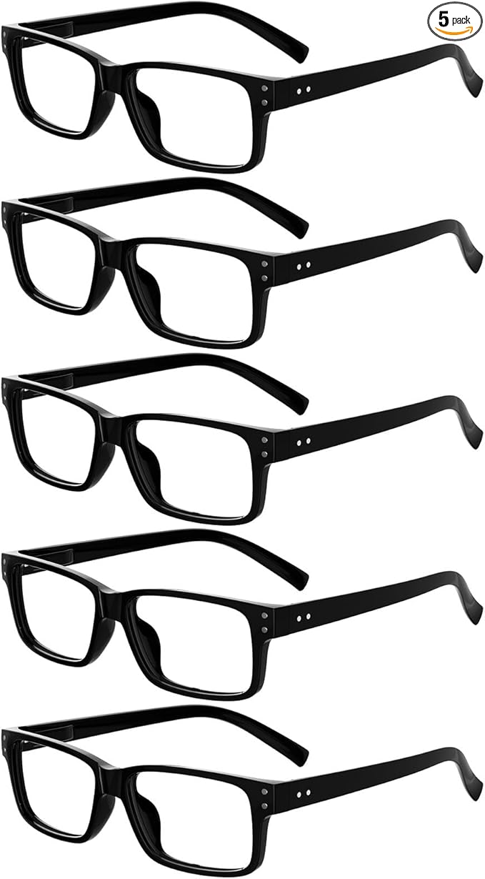 Eyekepper Vintage Reading Glasses for Men - 5 Pack Spring Hinges Classic Readers - Black Frame +1.25