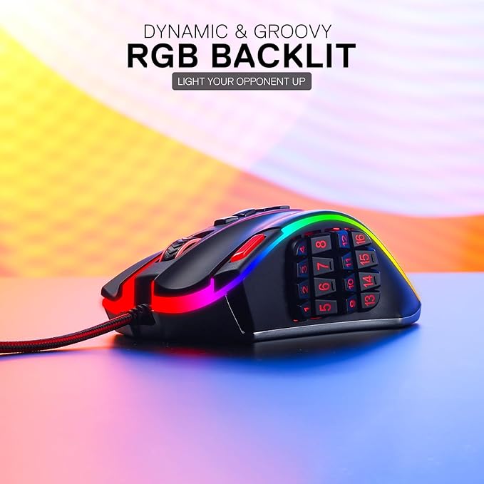Redragon M990 MMO Gaming Mouse, 32000 DPI High Precision Wired RGB Gamer Mouse w/23 Programmable Buttons, 16 Side Macro Keys, Software Supports, Aluminum Base