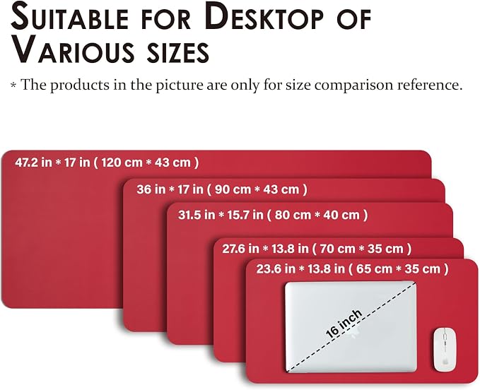 Leather Desk Mat - Non-Slip PU Desk Pad for Office and Home - Desk Organization and Accessories - Ideal for Large Mouse Pad and Desk Mats on Top of Desks (Rose Red,31.5"x 15.7")