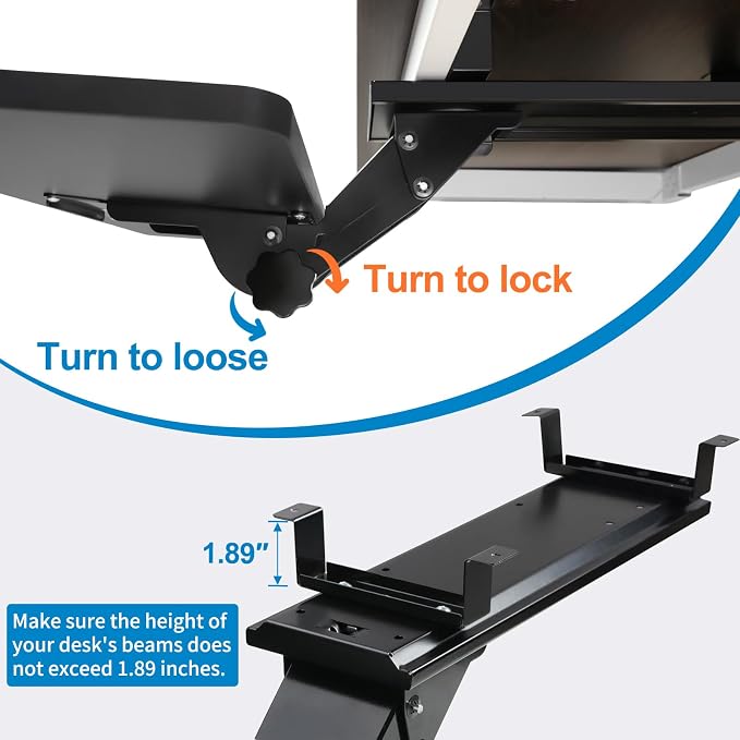 Keyboard Tray Under Desk,25x9.84'' Large Slide Out Swivel Tilt Computer Keyboard Drawer for Home Gaming Office Desk, Dual Mount,Black