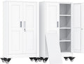 erosoei 45.6"H Metal Garage Storage Cabinet, Rolling Tool Cabinet with 2 Doors and Wheels, Locker Steel Cabinet with 3 Adjustable Shelves, Organization Cabinet for Garage,Office,Home,Gym,School（White）