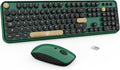 Wireless Keyboard and Mouse Combo Cute Colorful Keyboard and Mouse, Retro Typewriter Keyboard with 2.4GHz Plug & Play, for Windows 11/10/7, Laptop, PC (Dark Green)