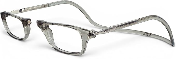 Clic Magnetic Reading Glasses - Adjustable Neck Hanging Readers - Secure Fit with Rigid Headband - Original (S-M, Smoke, 3.00)