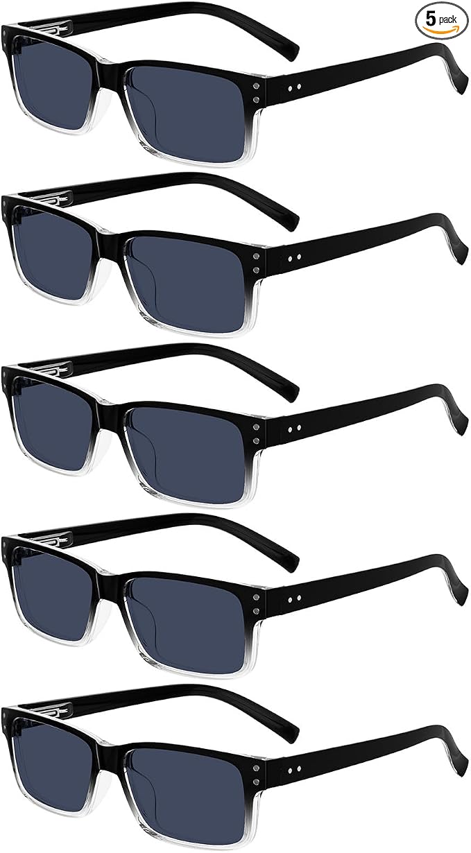 Eyekepper Vintage Reading Sunglasses for Men - 5 Pack Grey Tinted Lens Readers +1.75