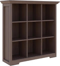 OSCHF Cube Shelf Bookcase with Base - Wooden 3 Tiers Floor Standing Low Storage Cabinet for Home and Office, 9-Cube Lattice Bookshelf, Walnut